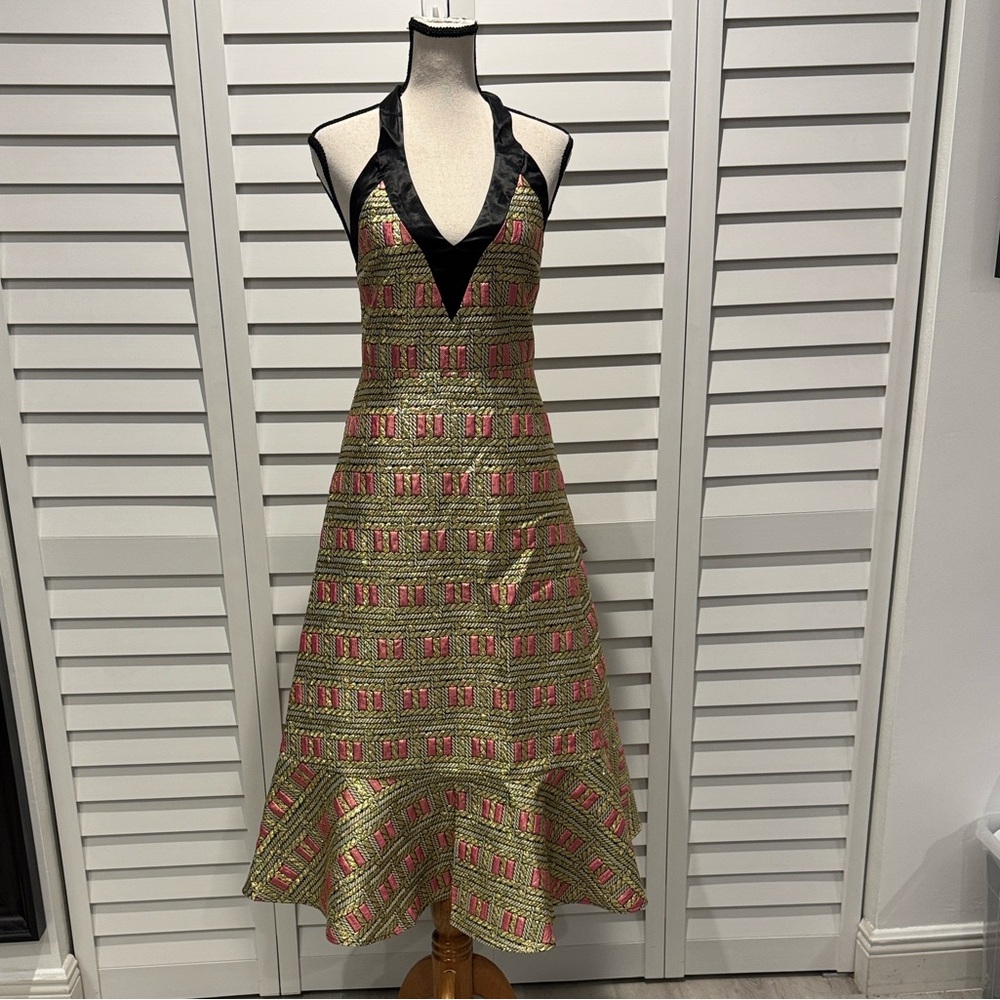 Cynthia Rowley NWT Bonfire Gold/ black and Pink Halter Dress. - Picture 12 of 12